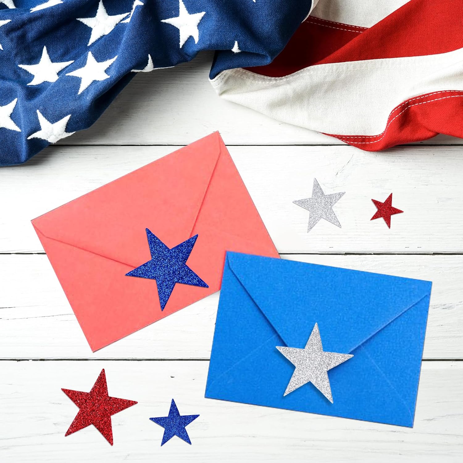 360Pcs Star Stickers - Red Blue Silver USA Patriotic Star Stickers Self Adhesive 4th of July Sticker Glitter Foam Stars Shaped Sticker for Kids Reward Art Craft Memorial Independence Day Decor