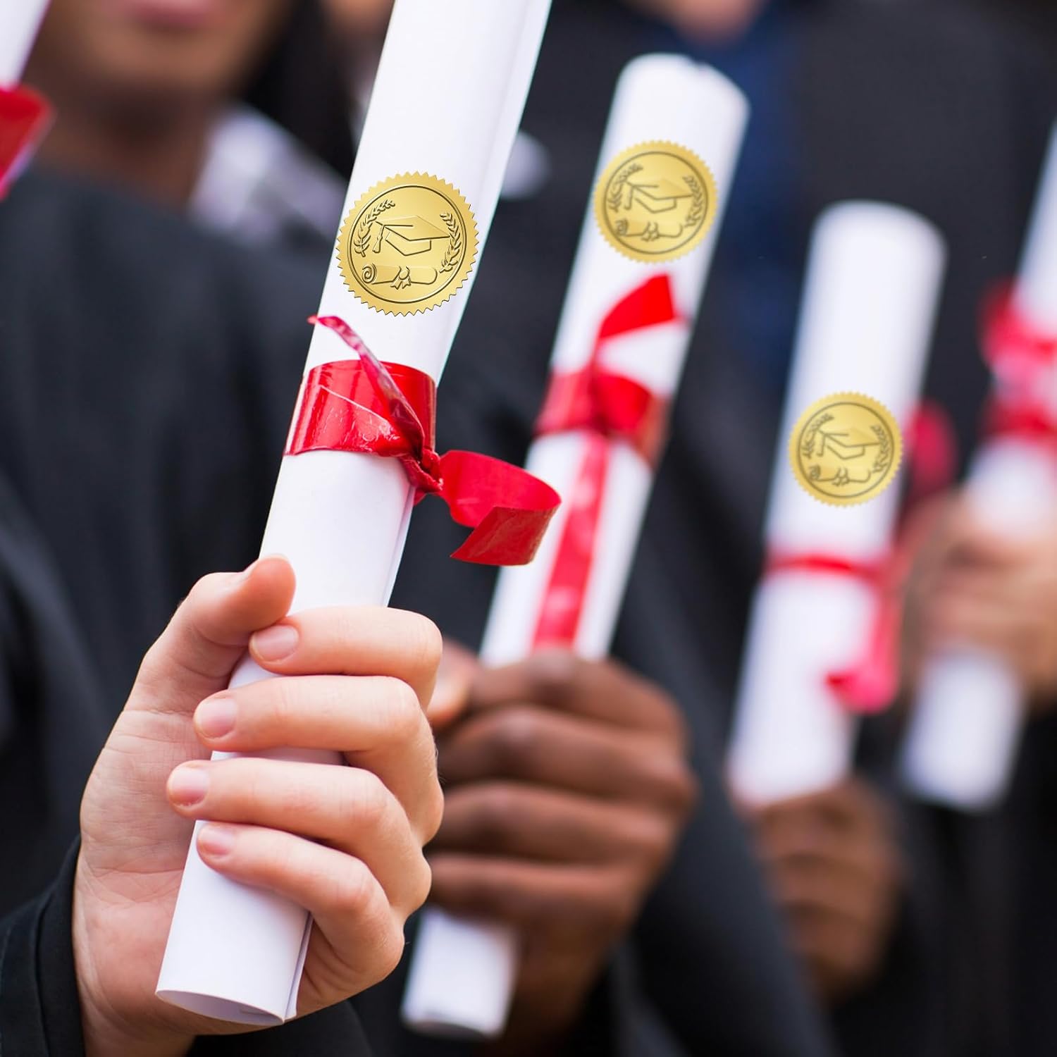 300Pcs Graduation Stickers 2026 - Gold Foil Embossed Graduation Cap Hat Stickers 1.5In Class of 2026 Stickers Self-Adhesive Graduation Envelope Seal Sticker for Certificate Envelope Card Party