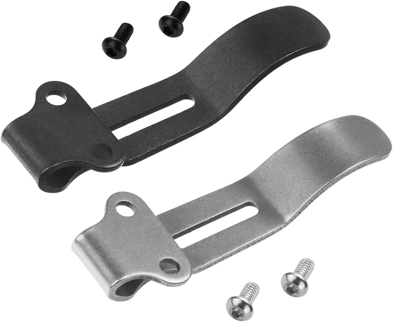 2 Pack Deep Carry Pocket Clips with 4 Pieces Screws, Stainless Steel Pocket Knife Clip Replacement for Benchmade Bugout 535 and More, Anodized Finish, Black and Stone Wash