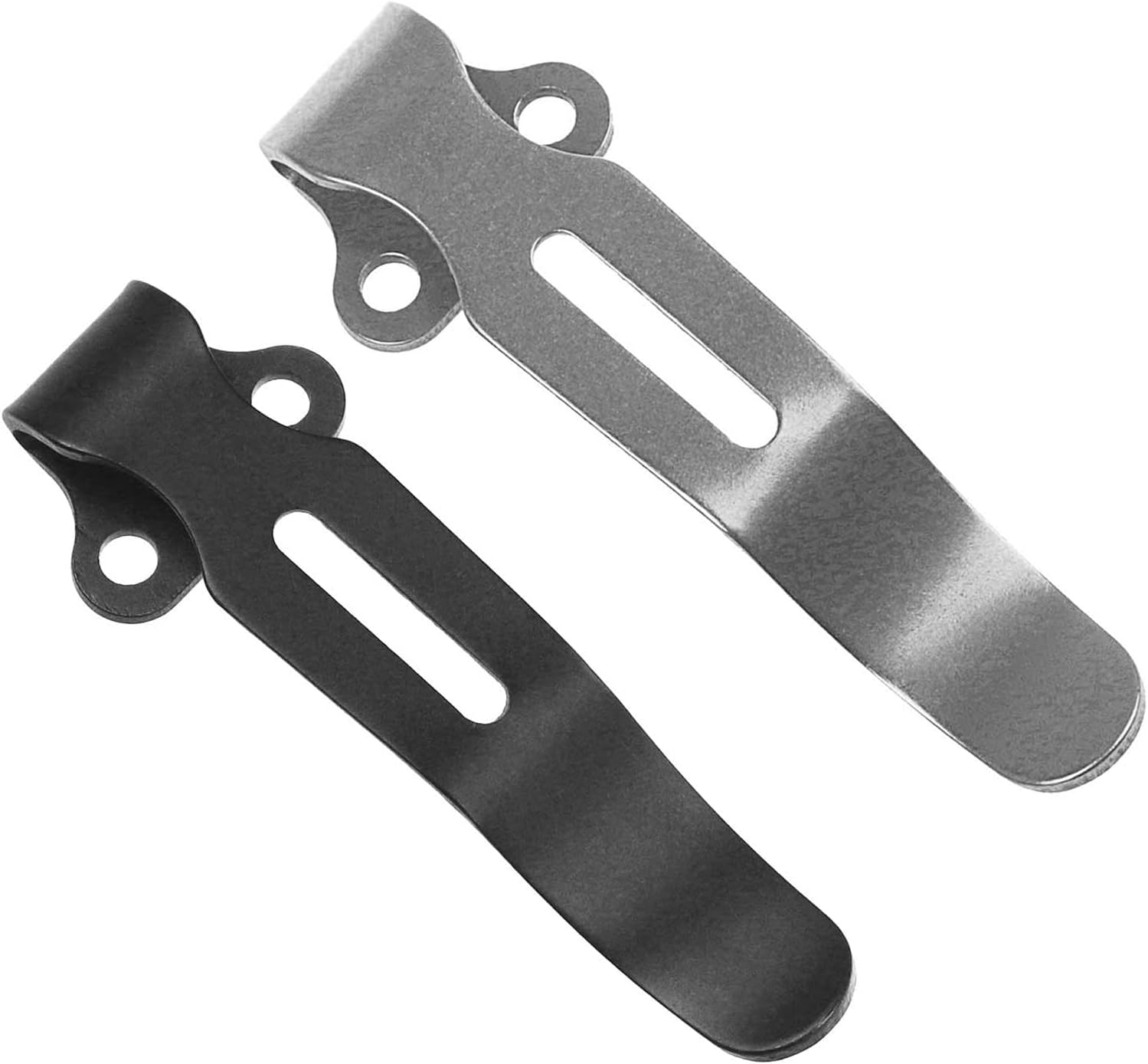 2 Pack Deep Carry Pocket Clips with 4 Pieces Screws, Stainless Steel Pocket Knife Clip Replacement for Benchmade Bugout 535 and More, Anodized Finish, Black and Stone Wash