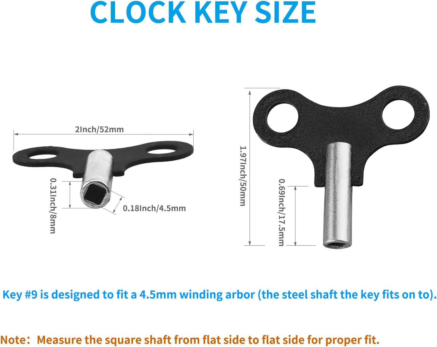2 Pack Clock Winding Key #9 4.5mm, Antique Clock Winding Key Set for Wall Clocks, Alarm Clocks and Wind Chain Repair 4.5mm & 0.177 Inch Hole