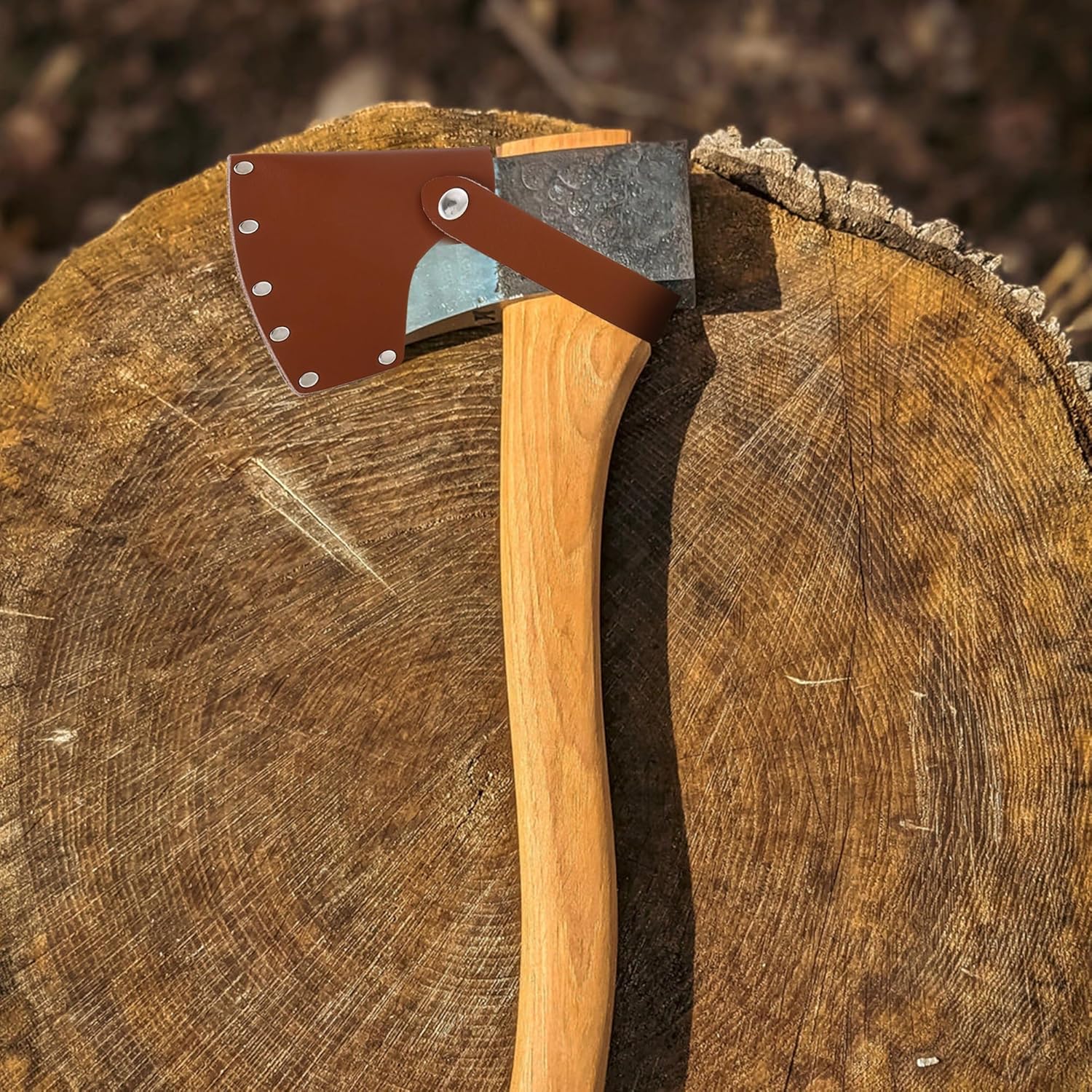 Leather Axe Sheath, Adjustable Hatchet Head Sheath, Durable Hatchet Blade Protector Case Cover Great Camping Accessories for Lumberjack Outdoors Work Essentials, Brown