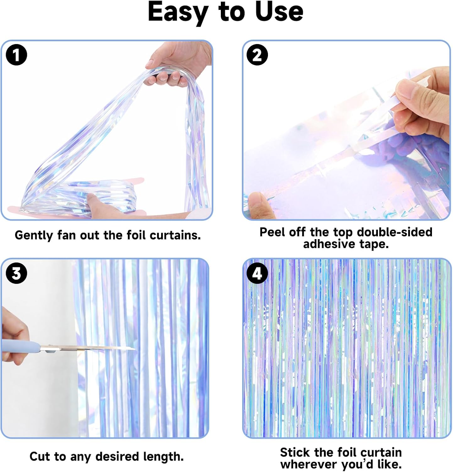 3 Pack Iridescent Tinsel Foil Fringe Curtain, Holographic Party Photo Backdrop for Mermaid Party Birthday Graduation Engagement Bridal Shower Bachelorette New Year Baby Shower Party Decor