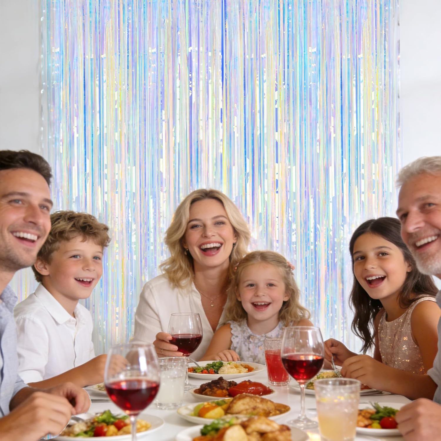 3 Pack Iridescent Tinsel Foil Fringe Curtain, Holographic Party Photo Backdrop for Mermaid Party Birthday Graduation Engagement Bridal Shower Bachelorette New Year Baby Shower Party Decor
