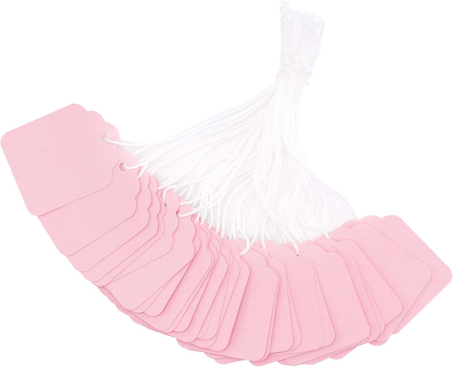 200Pcs Blank Tags with String Attached - Pink Price Tags, 1.8x1.4Inch Clothing Tag for Business Selling, Kraft Paper Hangtag, Small Retail Marking Labels, Writable Sales Labels for Jewelry