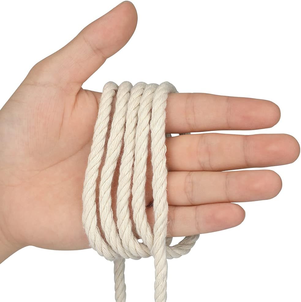 1/4Inch Cotton Rope - 6mm x 65Ft White Macrame Cord, 4Ply Clothesline Ropes for DIY Crafts, Outdoor, Nautical, Toys