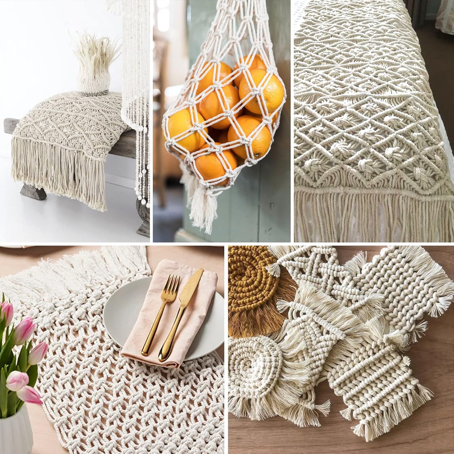 1/4Inch Cotton Rope - 6mm x 65Ft White Macrame Cord, 4Ply Clothesline Ropes for DIY Crafts, Outdoor, Nautical, Toys