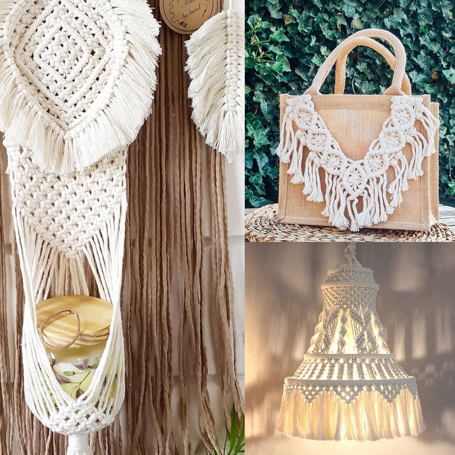 1/4Inch Cotton Rope - 6mm x 65Ft White Macrame Cord, 4Ply Clothesline Ropes for DIY Crafts, Outdoor, Nautical, Toys