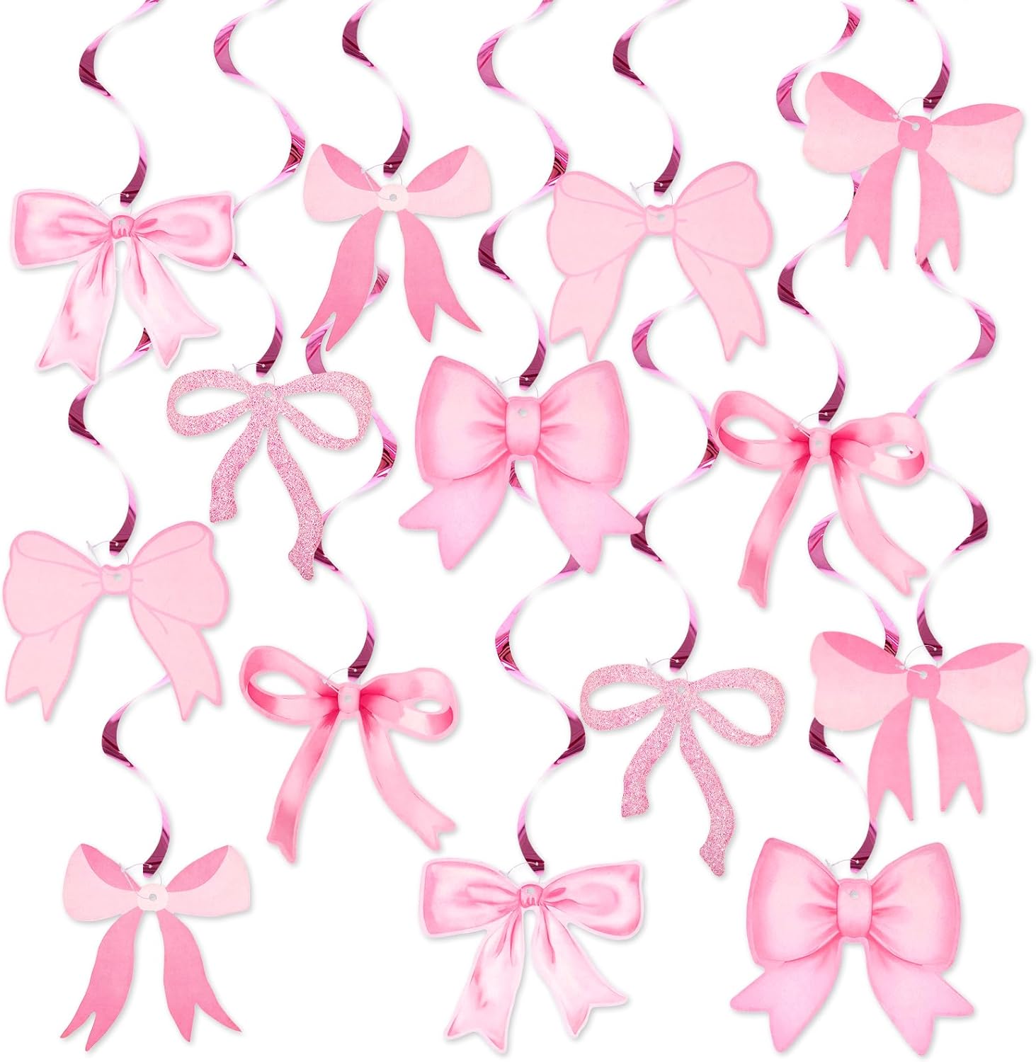 Pink Bow Garland, 20Pcs Bow Birthday Banner, Girl Theme Party Garland Banner, Pink Swirls Decoration for Baby Shower, Bridal Shower, Bachelorette