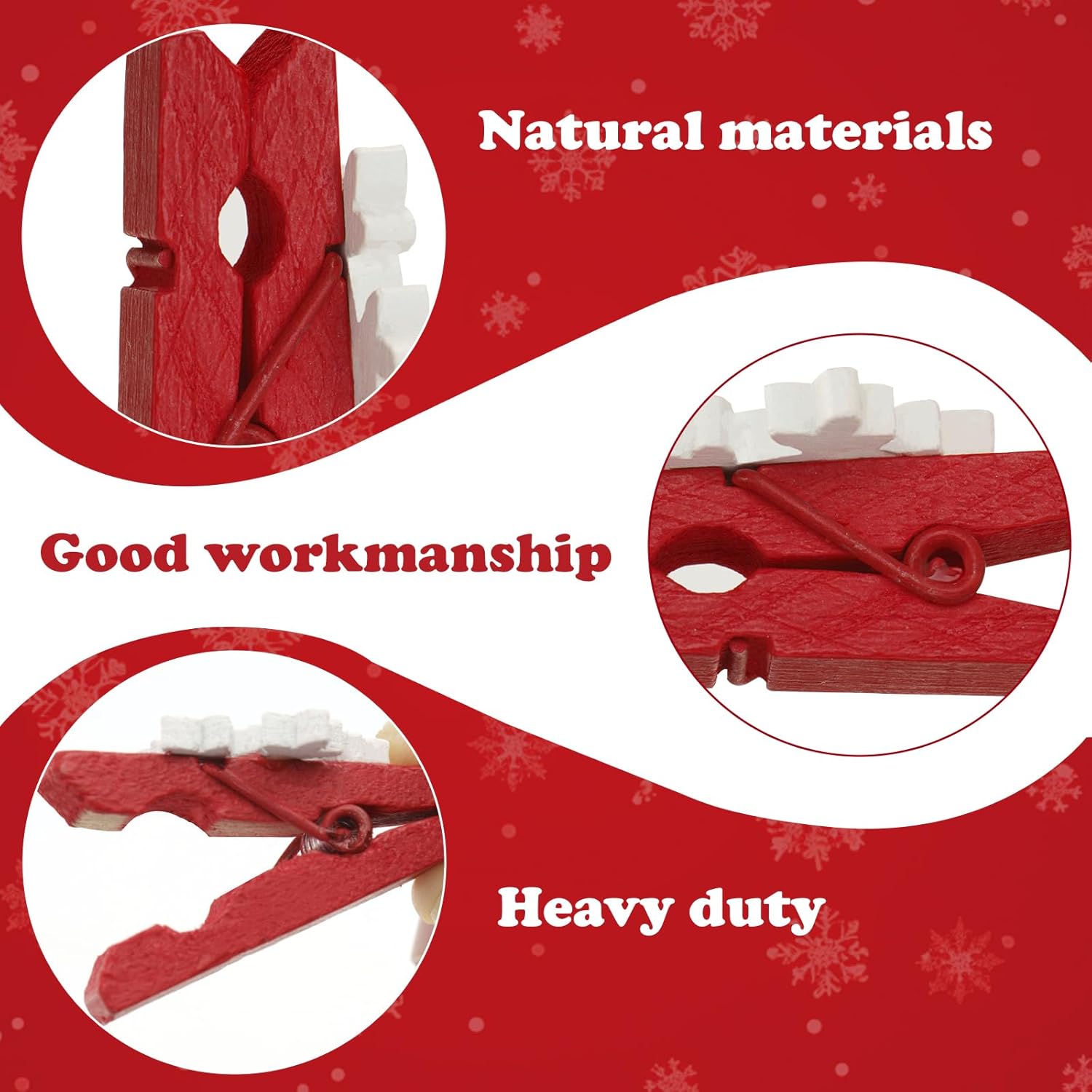 50 Pcs Christmas Clips Red Green Snowflake Christmas Wooden Clothespins with 32 Feet Jute Twine, Mini Wood Clothespins for Hanging Clip Photos Party Favors Home School Art Craft Decor