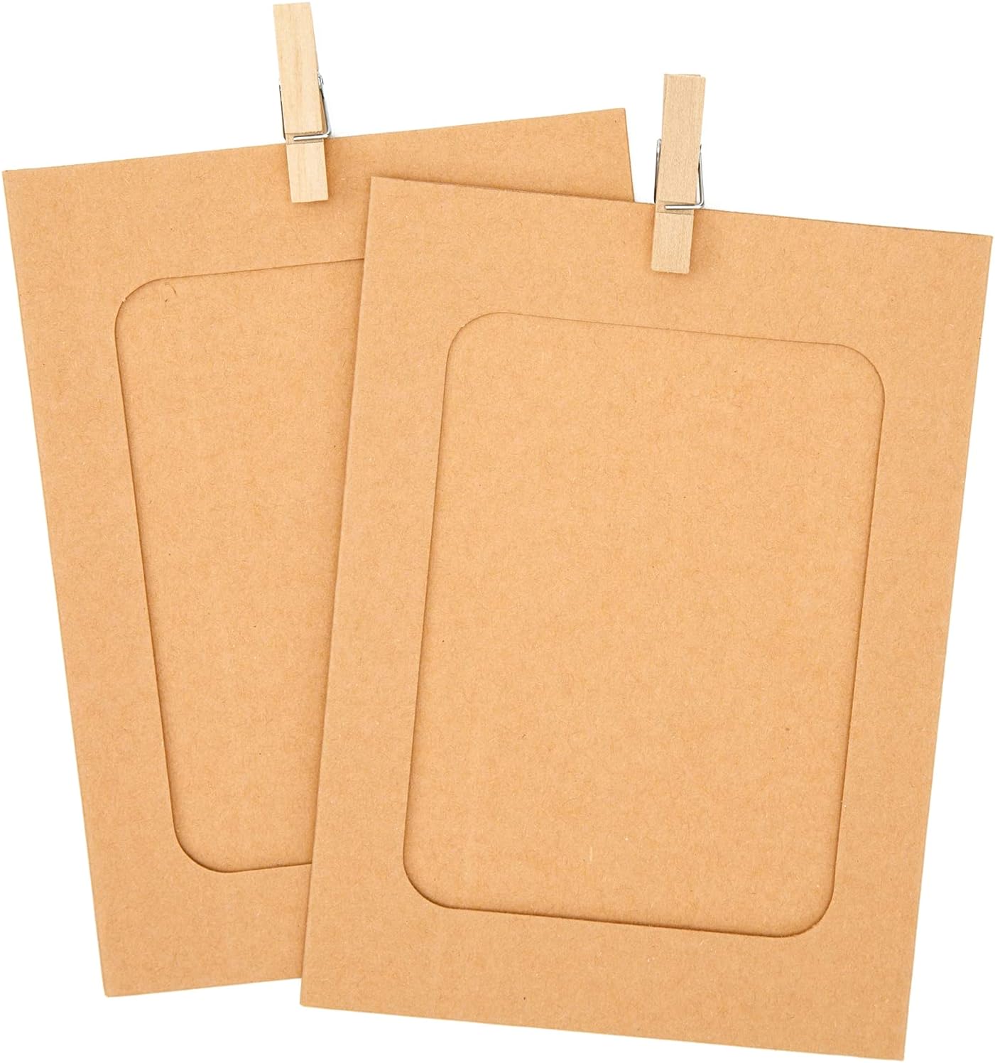30Pcs Brown Paper Picture Frames, 4x6 inch Cardboard Photo Frames with Wooden Clips and String, DIY Picture Frames for Kids Artwork, Bedroom, Classroom Wall Decor Hanging Photo Display
