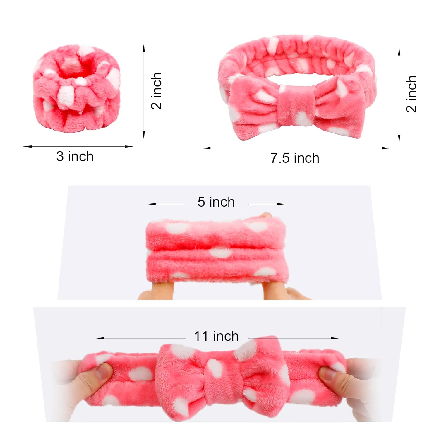 6 Pcs Face Wash Headband Wristband Set,Spa Headband Makeup Skincare Headbands Wrist Bands Scrunchies Bracelets for Washing Face Pink white,Love