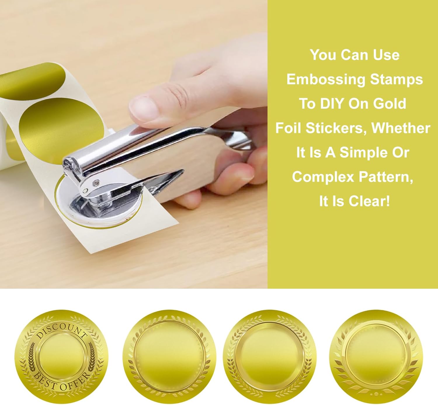 Embossing Stickers 300Pcs 2'' Gold Foil Seals Stickers for Certificates Self Adhesive Round Envelope Seal Label Sticker Roll Blank Embosser Stamp Sticker for Book Invitation Notary Seals