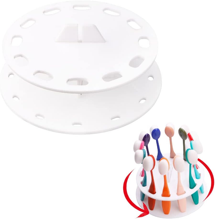 12 Hole Round Shape Drying Rack Storage Display Bracket Shelf Holder ,Spinning Storage Caddy for Oval Ink Blending Brushes Blender White