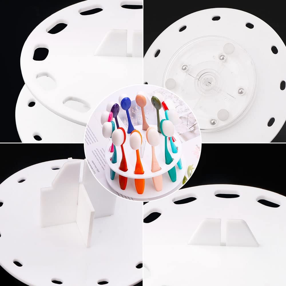 12 Hole Round Shape Drying Rack Storage Display Bracket Shelf Holder ,Spinning Storage Caddy for Oval Ink Blending Brushes Blender White