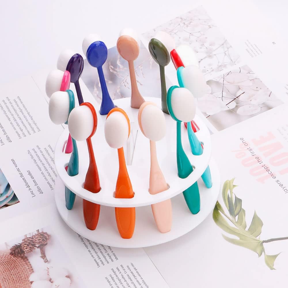 12 Hole Round Shape Drying Rack Storage Display Bracket Shelf Holder ,Spinning Storage Caddy for Oval Ink Blending Brushes Blender White