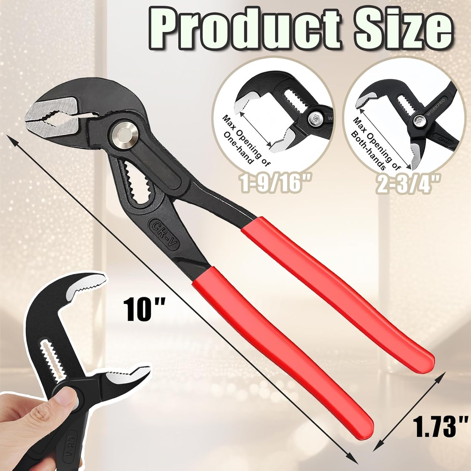 Adjustable Water Pump Pliers 10" Groove Joint Pliers V-Jaw Quick Adjust Tongue and Groove Pliers with Push-Lock and Cushion Grip Ideal for Tight Spaces Plumbing Cars and Home Repair 10 inch