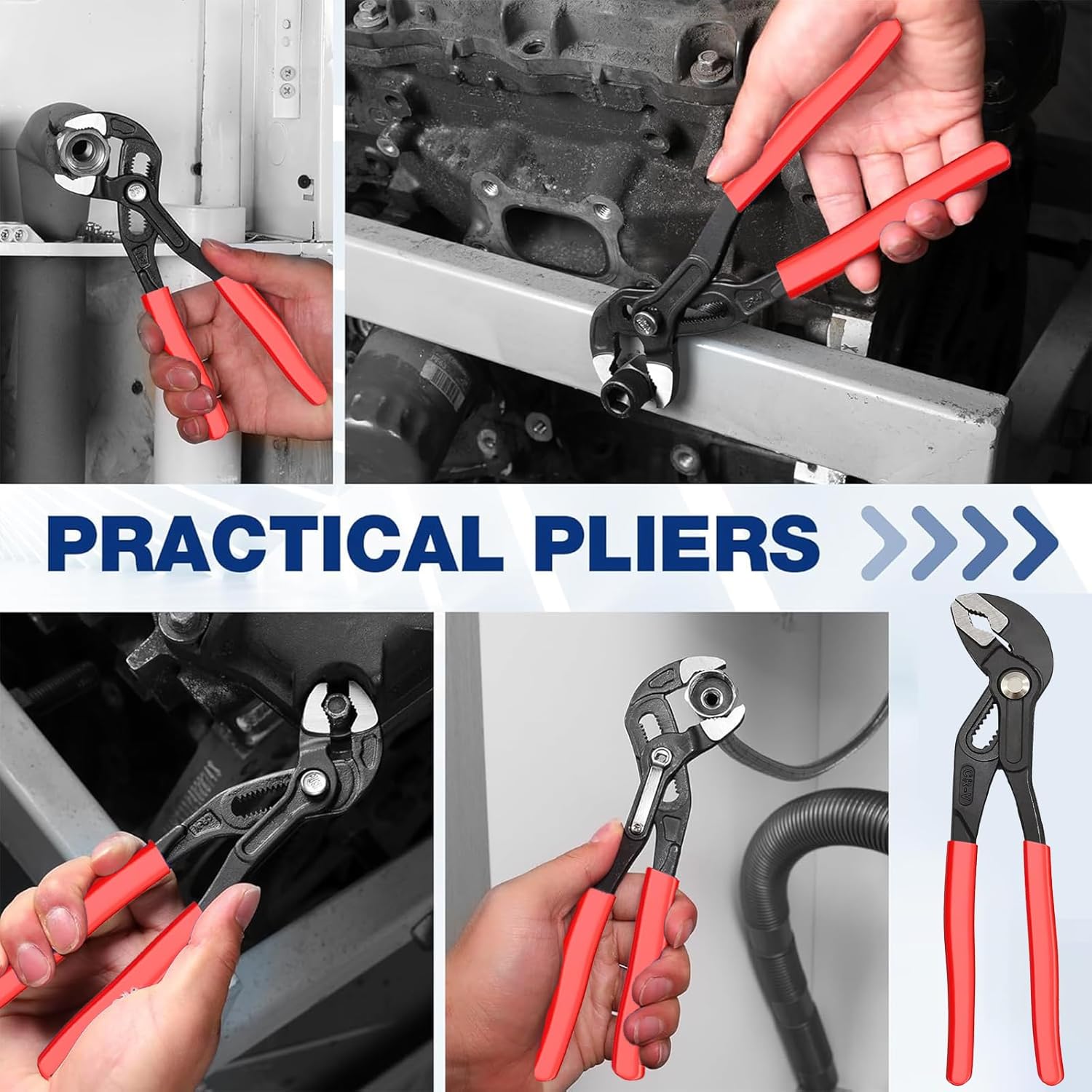 Adjustable Water Pump Pliers 10" Groove Joint Pliers V-Jaw Quick Adjust Tongue and Groove Pliers with Push-Lock and Cushion Grip Ideal for Tight Spaces Plumbing Cars and Home Repair 10 inch