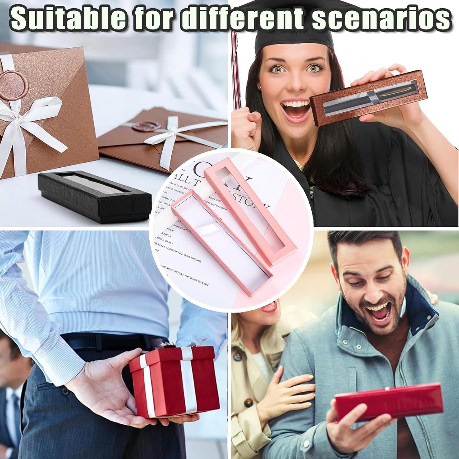 10 Pcs Empty pen gift box with Clear lid Single pen presentation Packaging Case Cardboard Jewelry Boxes with Cushion Suitable for Wedding Business Birthday Office Supplies Gift Packaging Pink