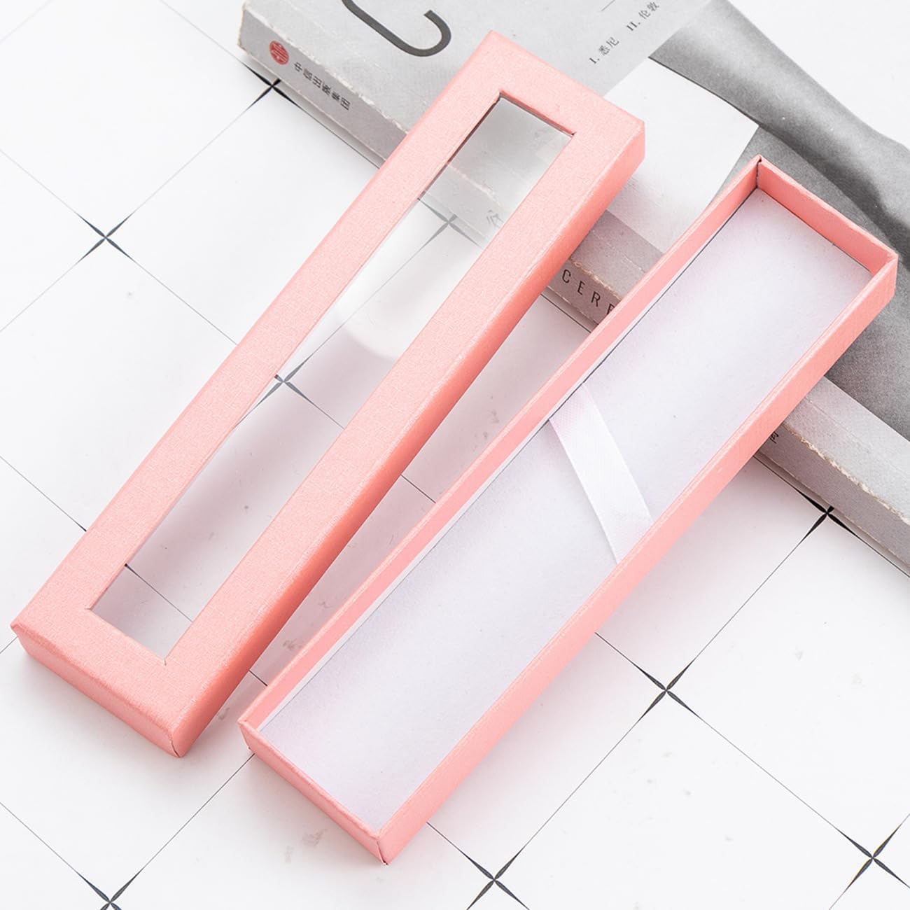 10 Pcs Empty pen gift box with Clear lid Single pen presentation Packaging Case Cardboard Jewelry Boxes with Cushion Suitable for Wedding Business Birthday Office Supplies Gift Packaging Pink