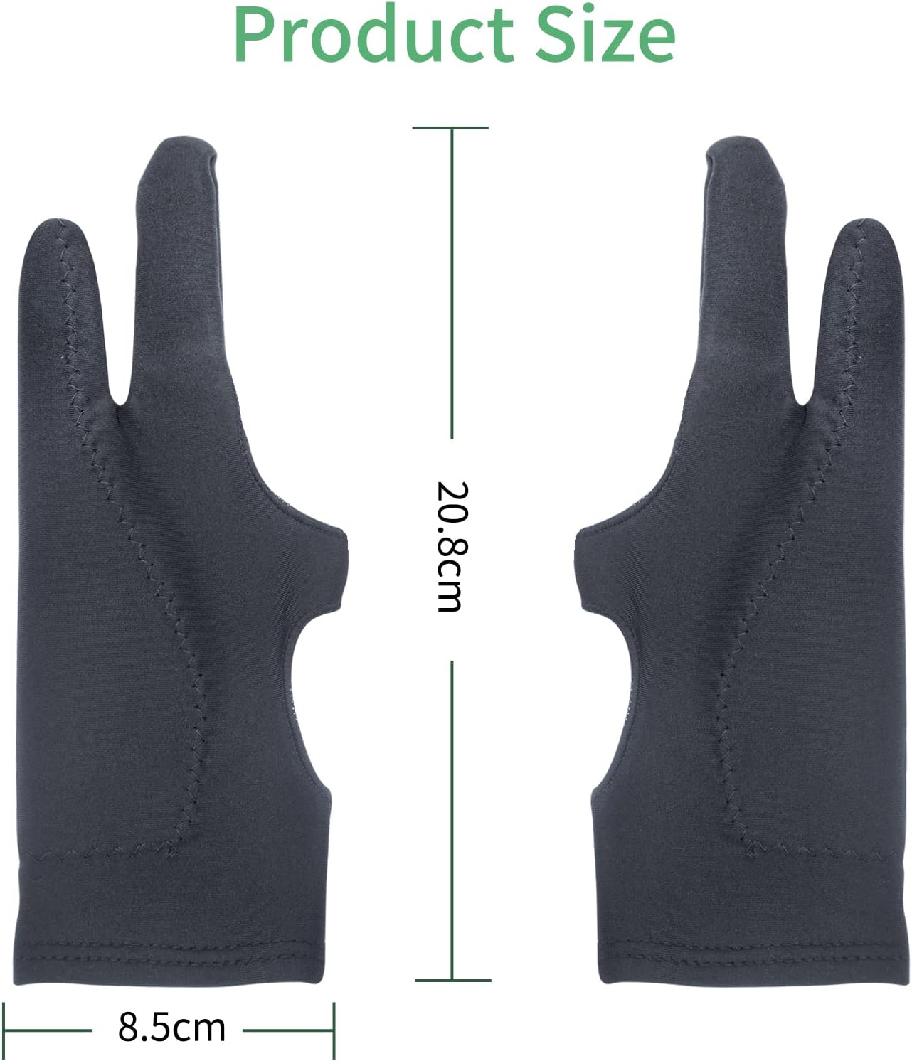 Artist Drawing Glove 3-Layer Palm Rejection 2 Pack Black Right Left Hand Digital Art Graphic Tablet iPad Gloves Two Finger Smooth Elasticity Breathable for Stylus Pen Pencil Sketching Painting