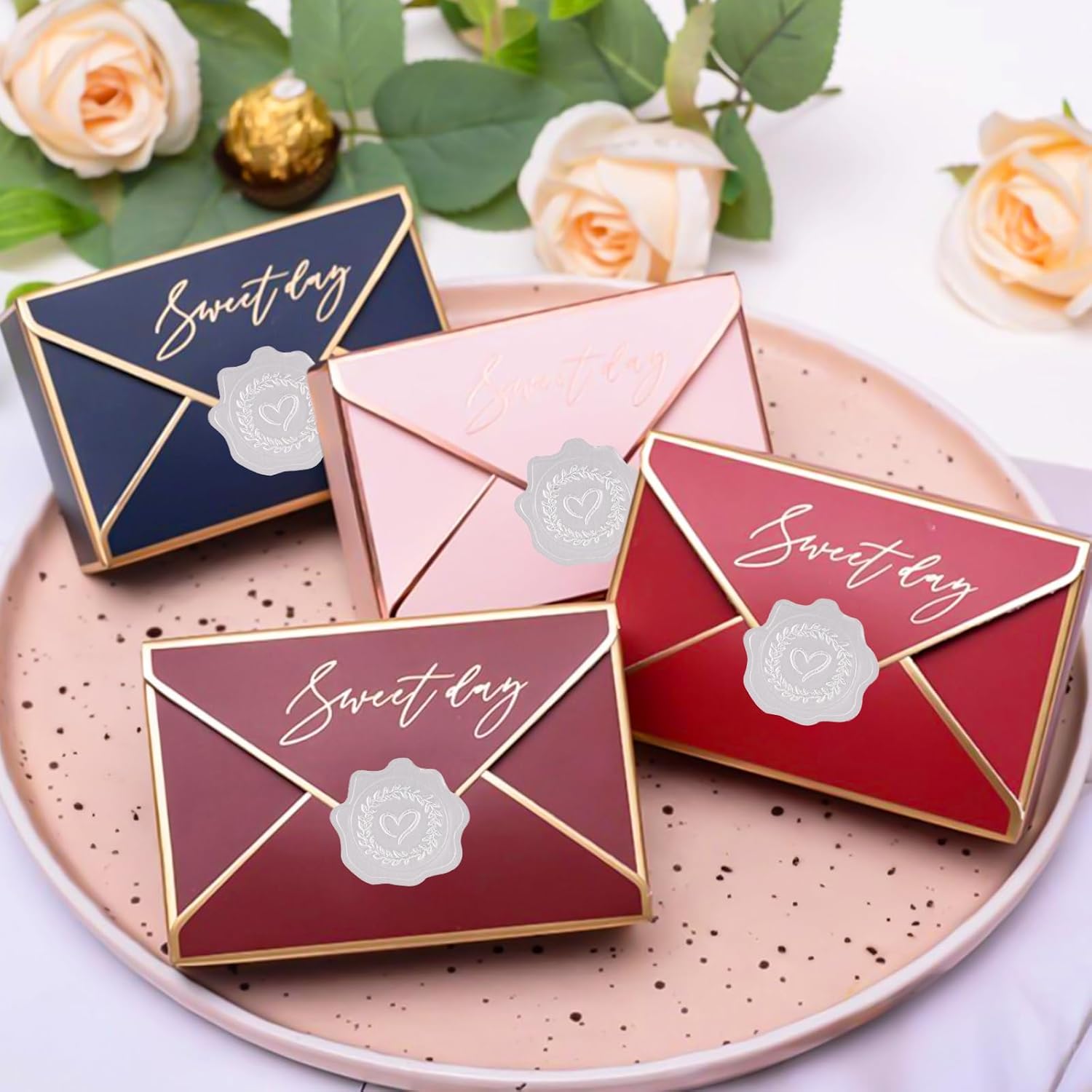 Heart Envelope Seals, Silver Embossed Wax Seal Looking, 300Pcs Wedding Envelope Stickers, Self-Adhesive Silver Foil Stamps for Wedding Invitation Card Bridal Shower Party Favors