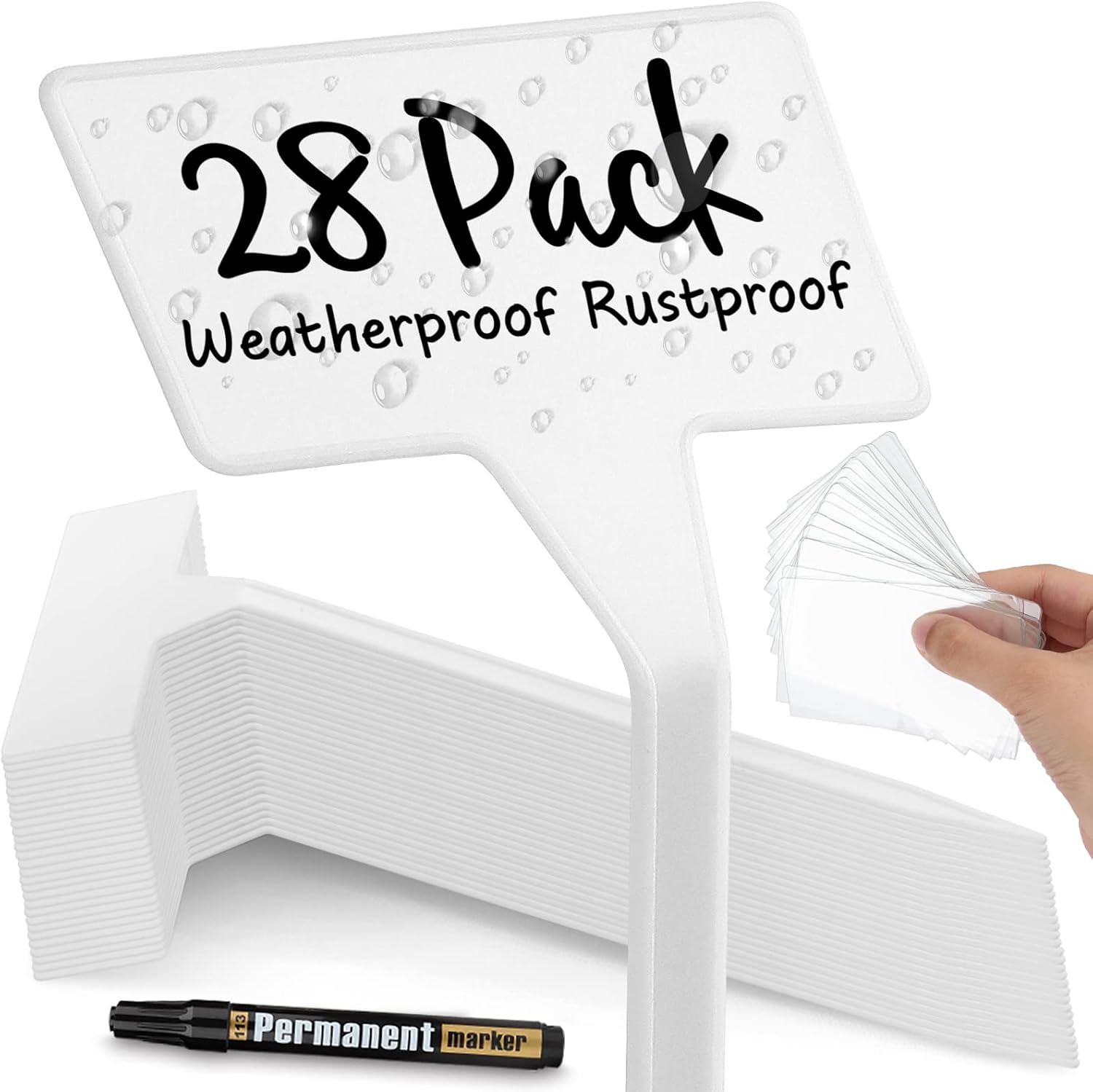 28 Pack Outdoor Plant Label, Large Waterproof Plastic Plant T-Type Tags, Durable Nursery Garden Markers, Perfect for Herbs, Flowers, Vegetable Height 11.8''