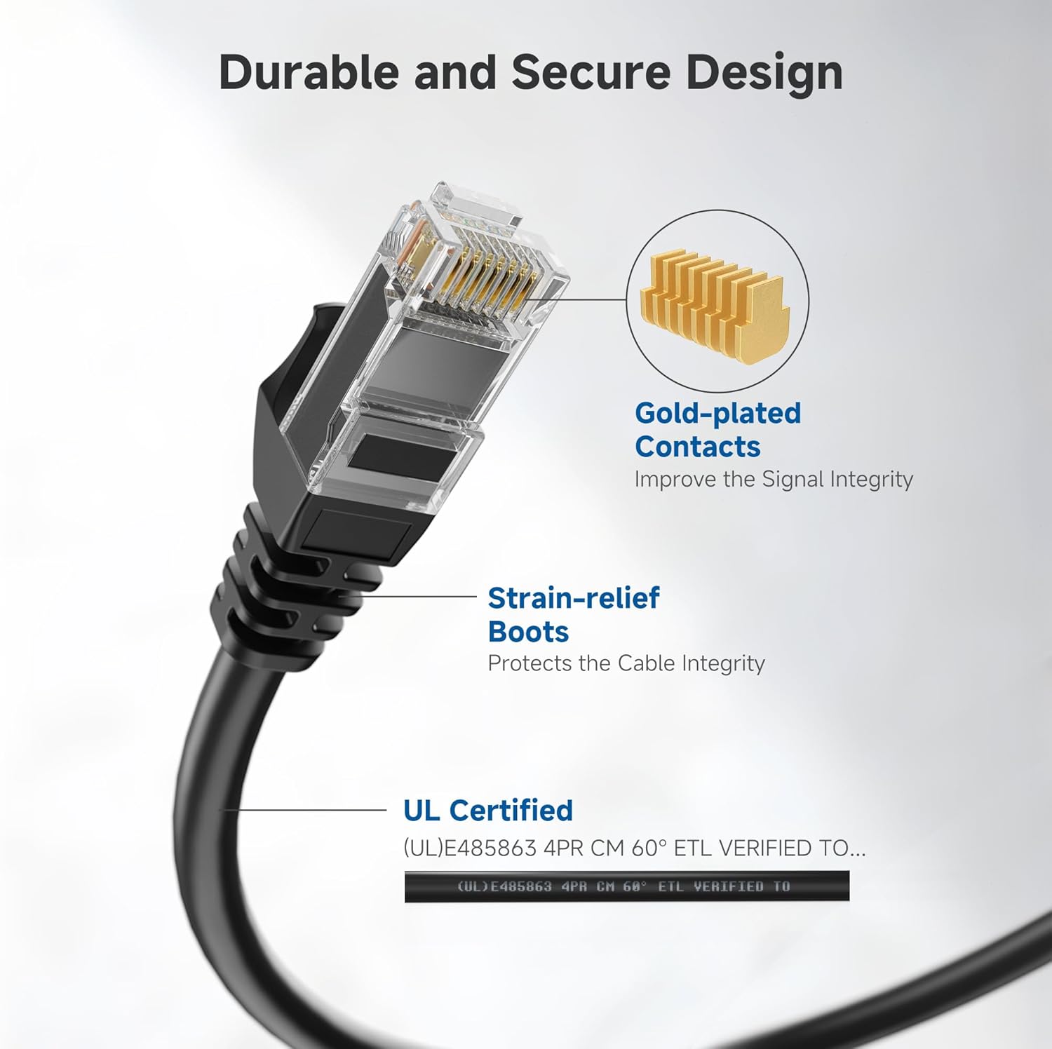 10Gbps Snagless Cat 6 Ethernet Cable - 25ft, Cat 6 Cable, Cat6 Cord, Ethernet Cord, Black