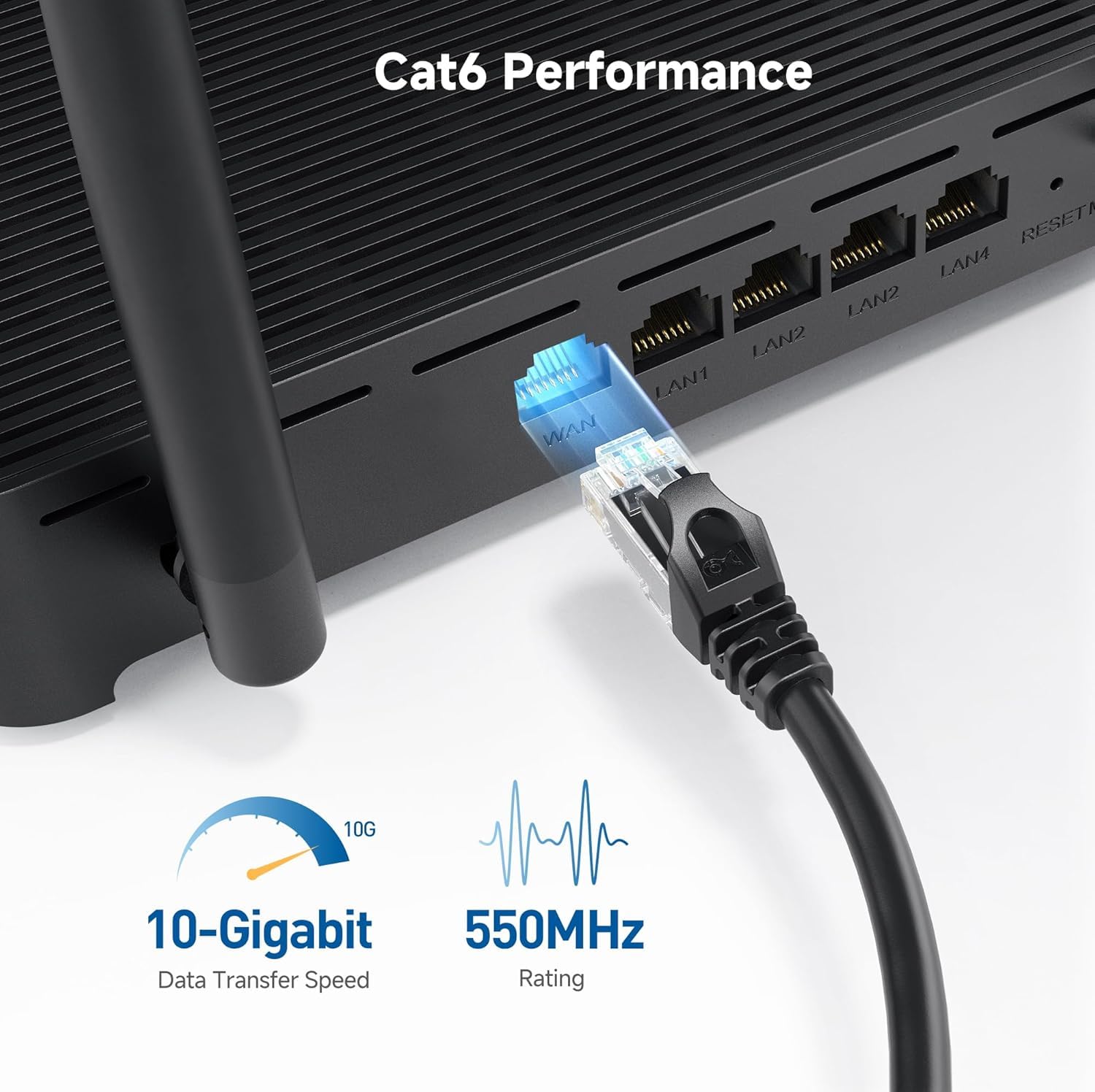 10Gbps Snagless Cat 6 Ethernet Cable - 20ft, Cat 6 Cable, Cat6 Cord, Ethernet Cord, Black