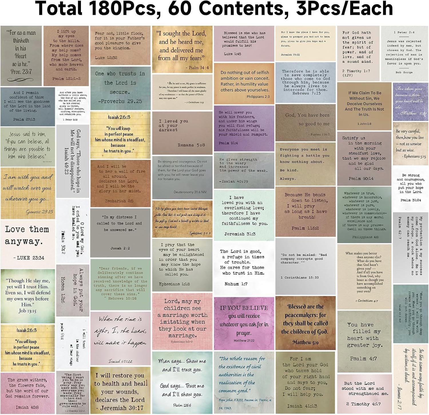 180Pcs Bible Verse Stickers - Vintage Inspirational Christian Stickers Bible Journaling Sticker Self Adhesive Religious Scripture Sticker Jesus Faith Label for Study Supply Planner 3Pcs/Each