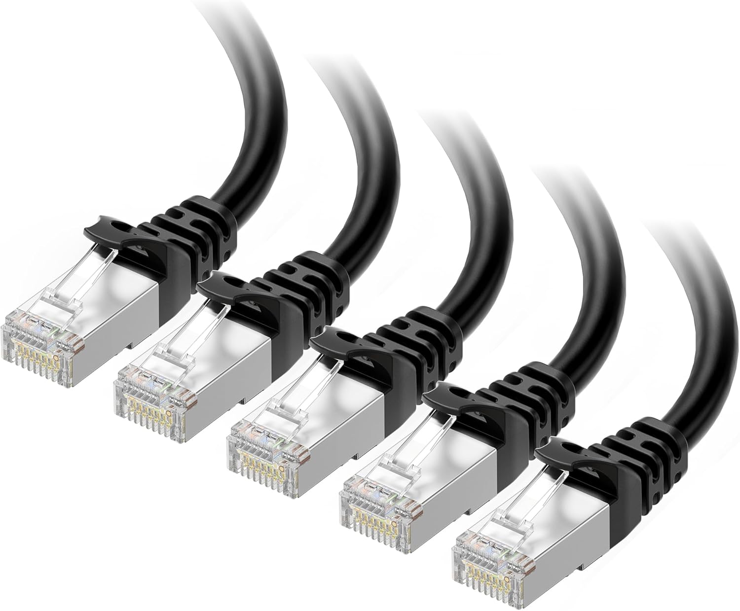 10Gbps 5-Pack Snagless Short Shielded Cat 6A Ethernet Cable - 3ft, Cat 6A Cable, Cat6A Cord, Ethernet Cord, Black