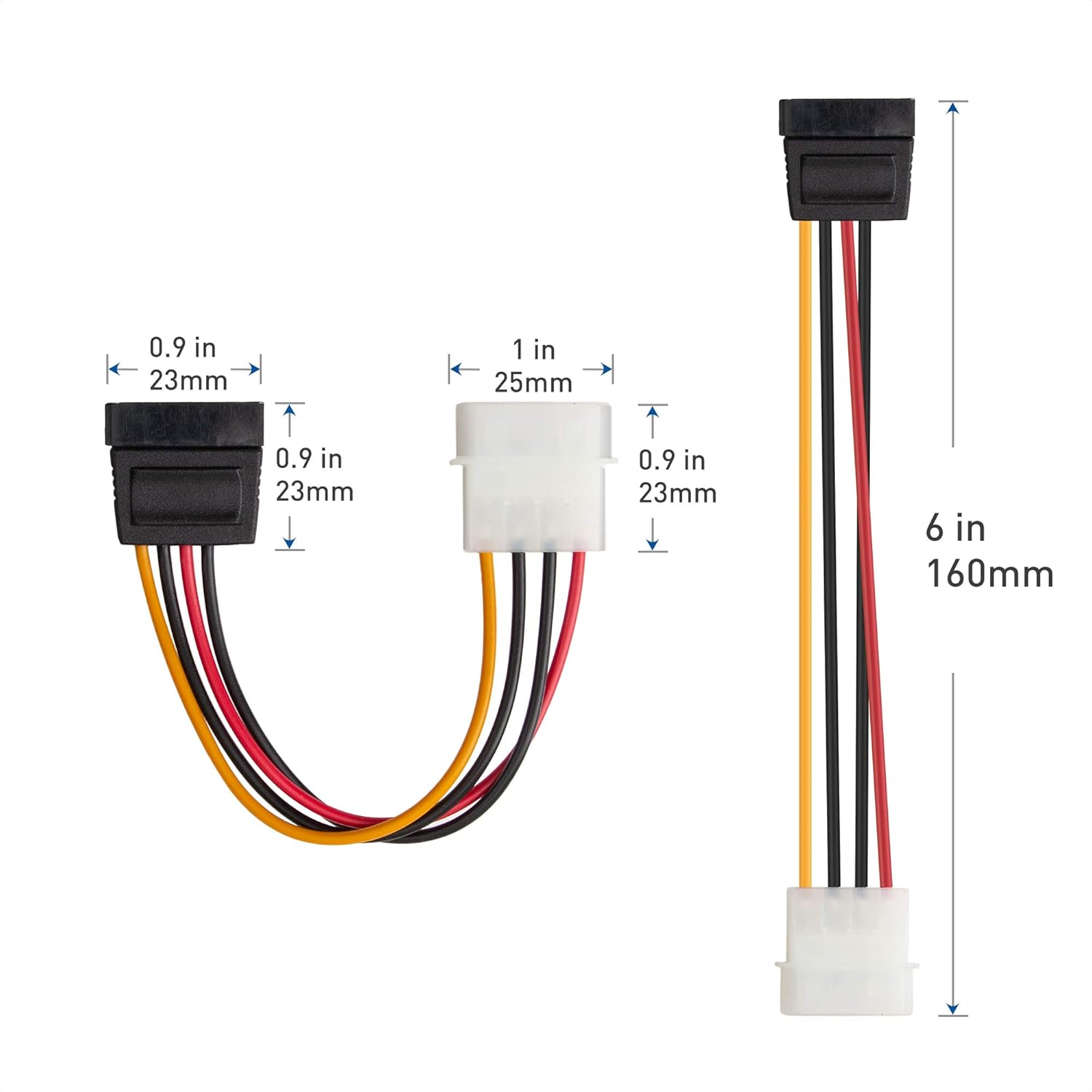 3-Pack 4 Pin Molex to SATA Power Cable SATA to Molex - 6 Inches