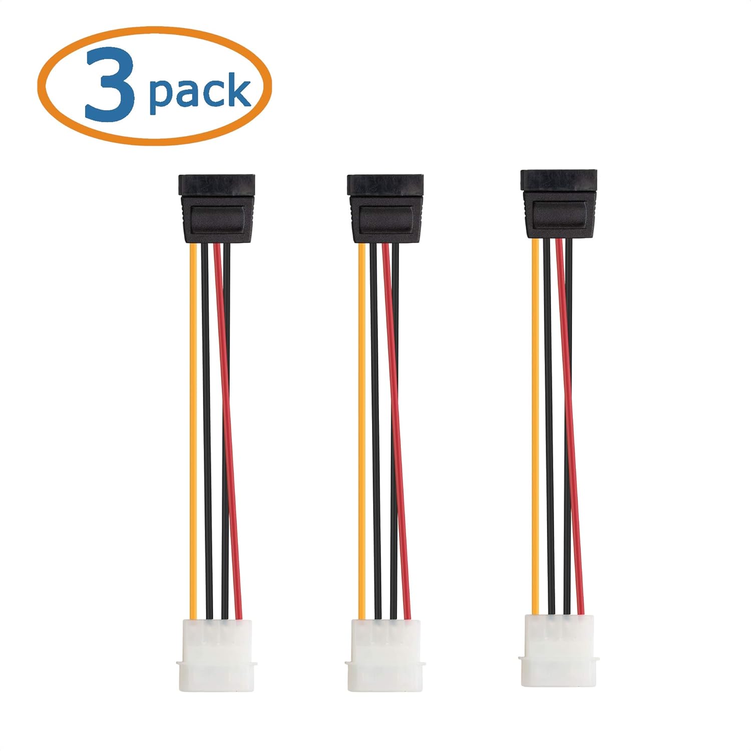 3-Pack 4 Pin Molex to SATA Power Cable SATA to Molex - 6 Inches