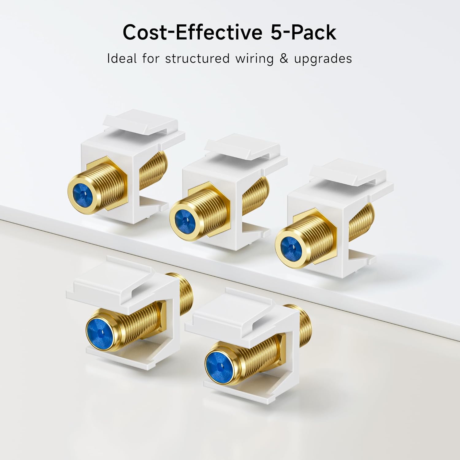 5-Pack RG6 Keystone Jack Insert, Coaxial Keystone Jack Insert Gender Changer