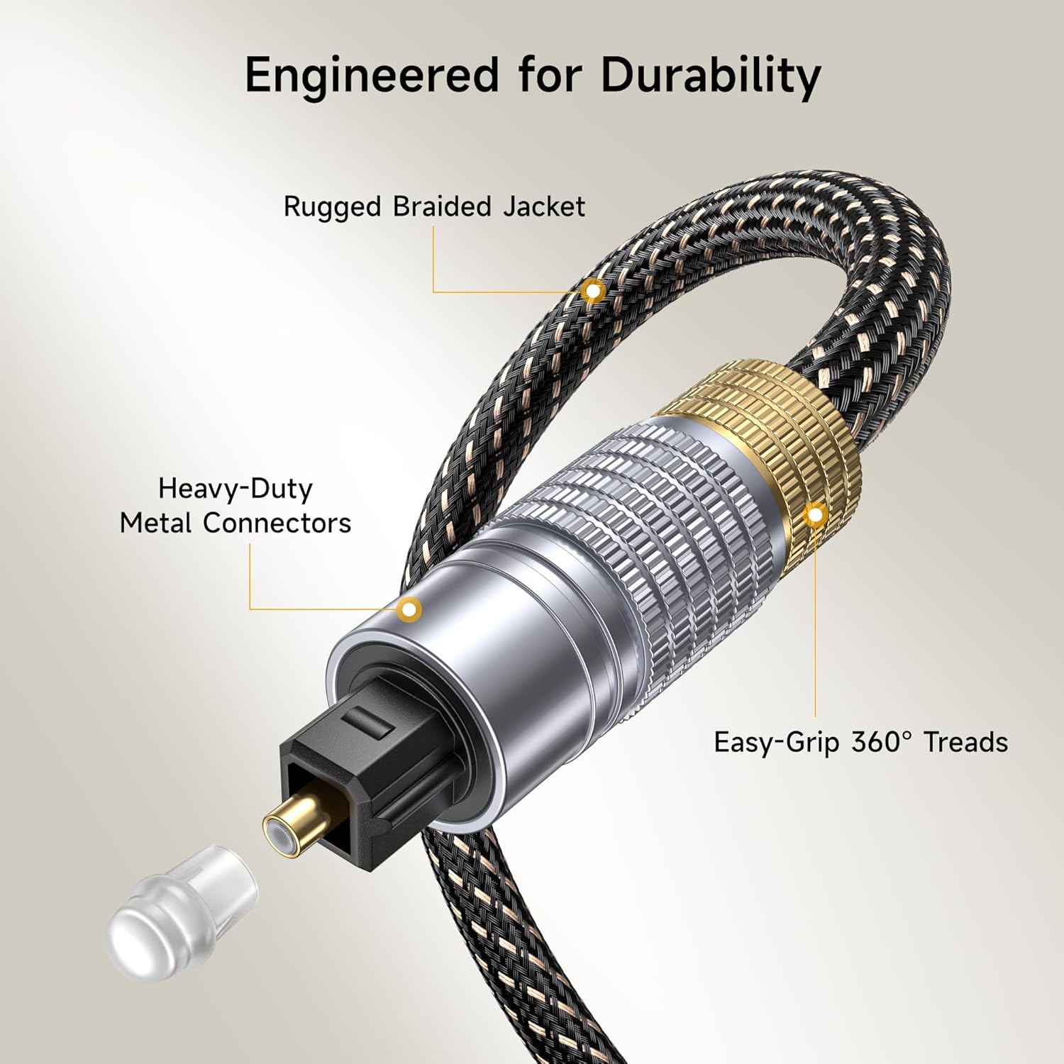 Premium Optical Audio Cable 6ft Toslink Optical Cable for Soundbar, Digital S/PDIF Cord - Ideal for Hi-Fi Audio with Samsung, Sonos, Sony, Bose Soundbars, 6 Feet