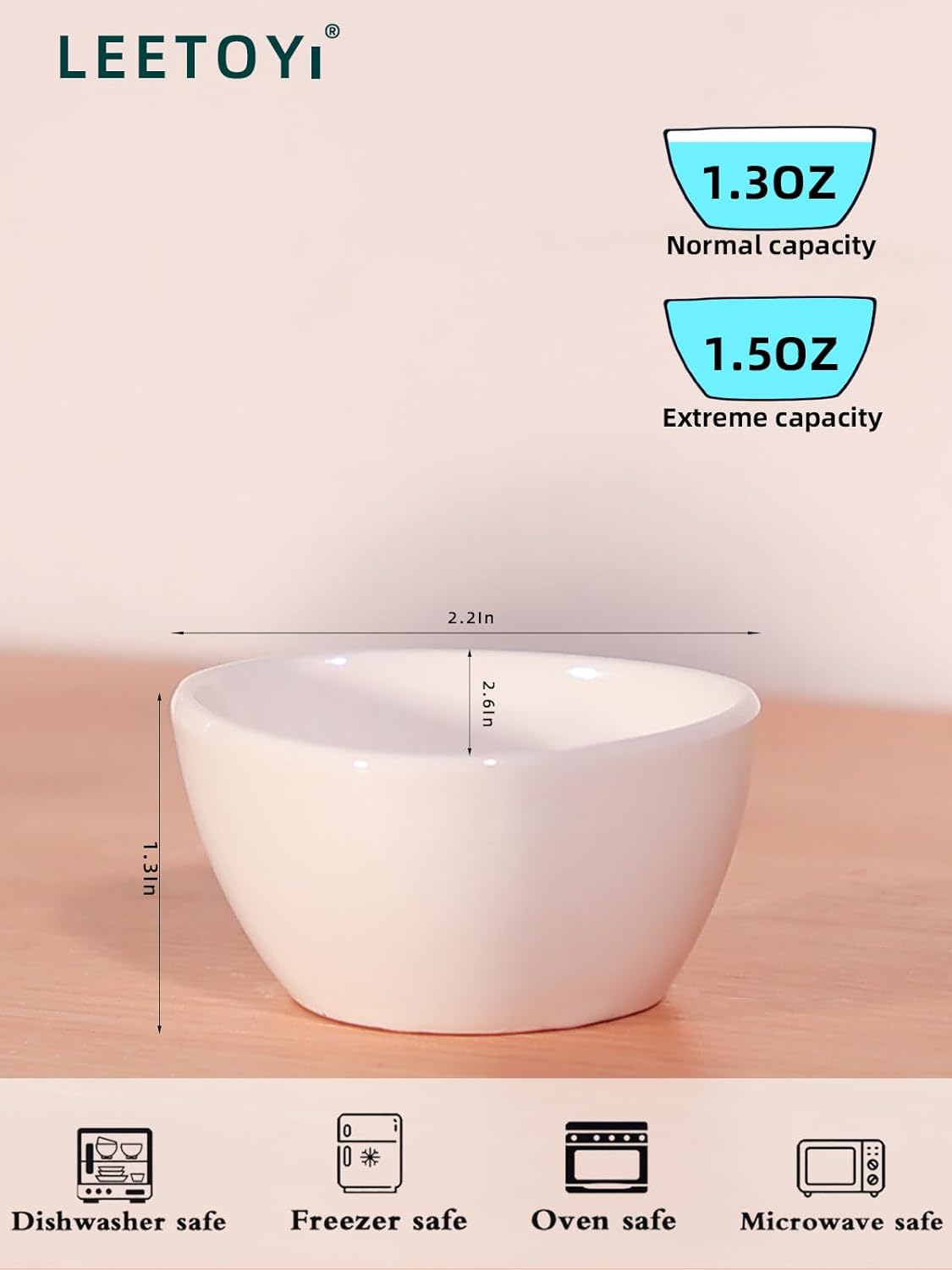 Mini Ceramic Ramekins Souffle Dishes 1.5 OZ, Small Dipping Bowls, Sauce Dip Bowls for Kitchen Serving Sauce Condiments, Oven & Microwave Safe, Set of 6, White