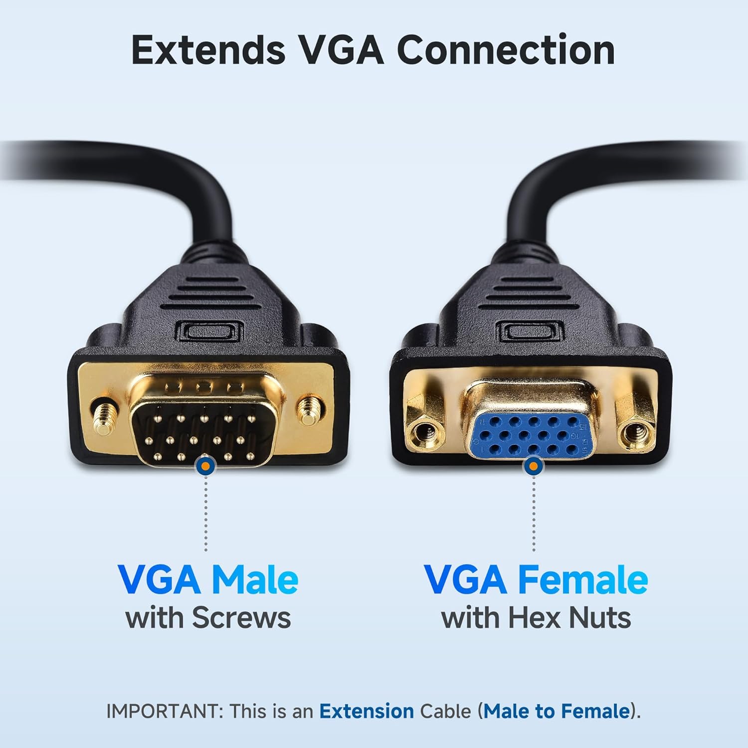 VGA Extension Cable VGA Cable Male to Female - 6 Feet, Not Dual Male Cord, Not for DB9/Serial Use