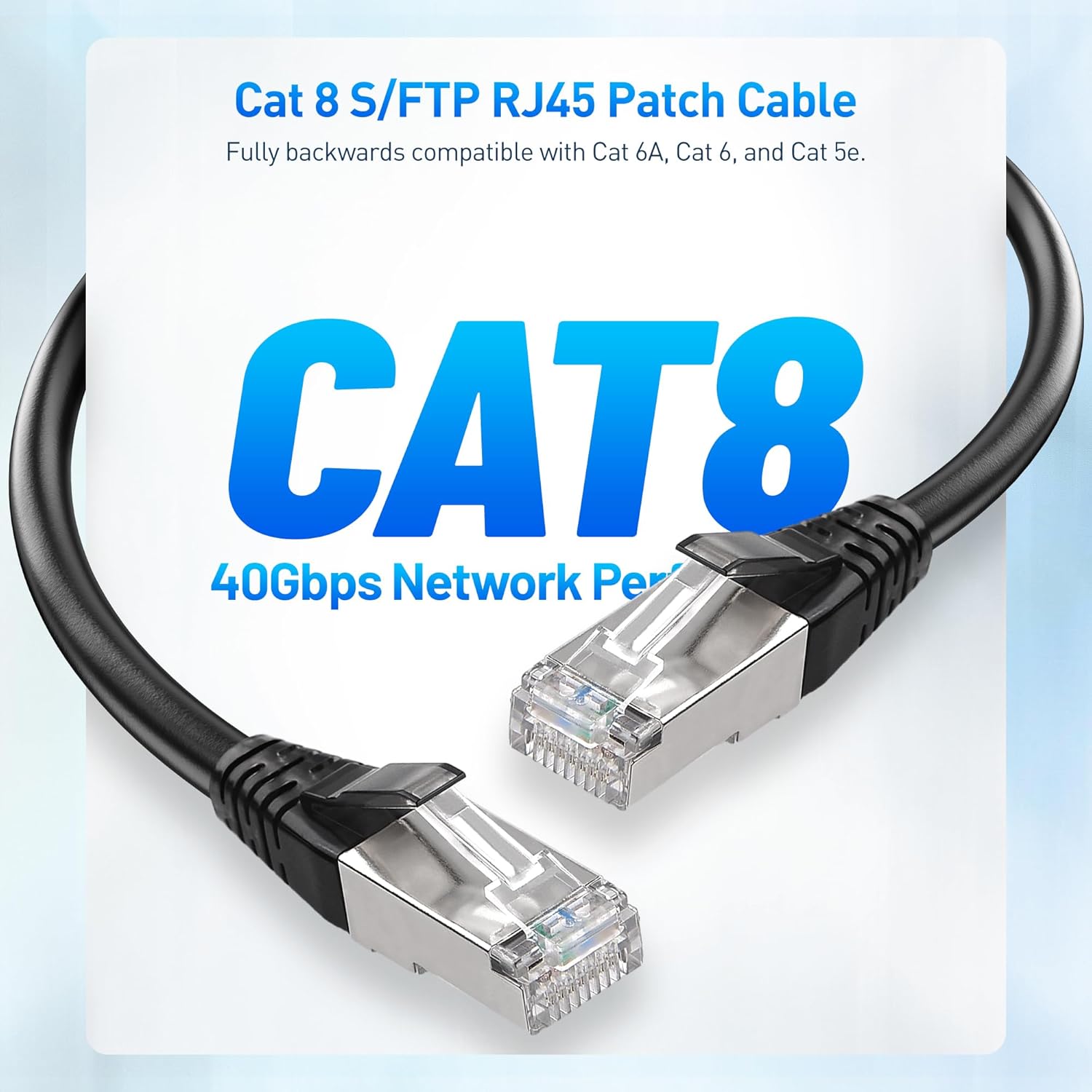 Cat8 Certified 2-Pack 40Gbps Shielded Cat 8 Ethernet Cable - 5ft, 2000Mhz Category 8 Ethernet Cord, Cat8 Cable for Gaming, Black