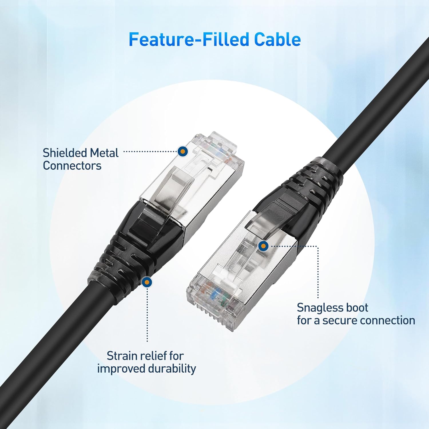 Cat8 Certified 2-Pack 40Gbps Shielded Cat 8 Ethernet Cable - 5ft, 2000Mhz Category 8 Ethernet Cord, Cat8 Cable for Gaming, Black