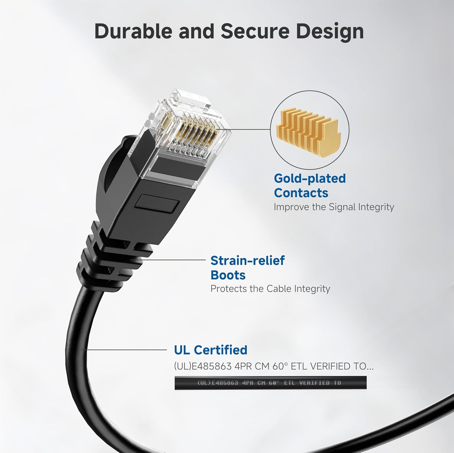 10Gbps Snagless Cat 6 Ethernet Cable - 25ft, Slim Profile Cat 6 Cable, Cat6 Cord, Thin Ethernet Cord, Black