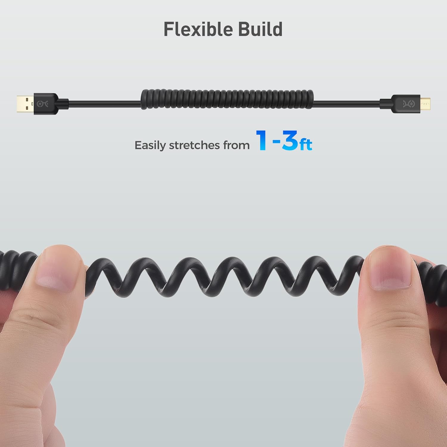 2-Pack Coiled Micro USB Cable Coiled Micro USB to USB2.0 2-4 Feet