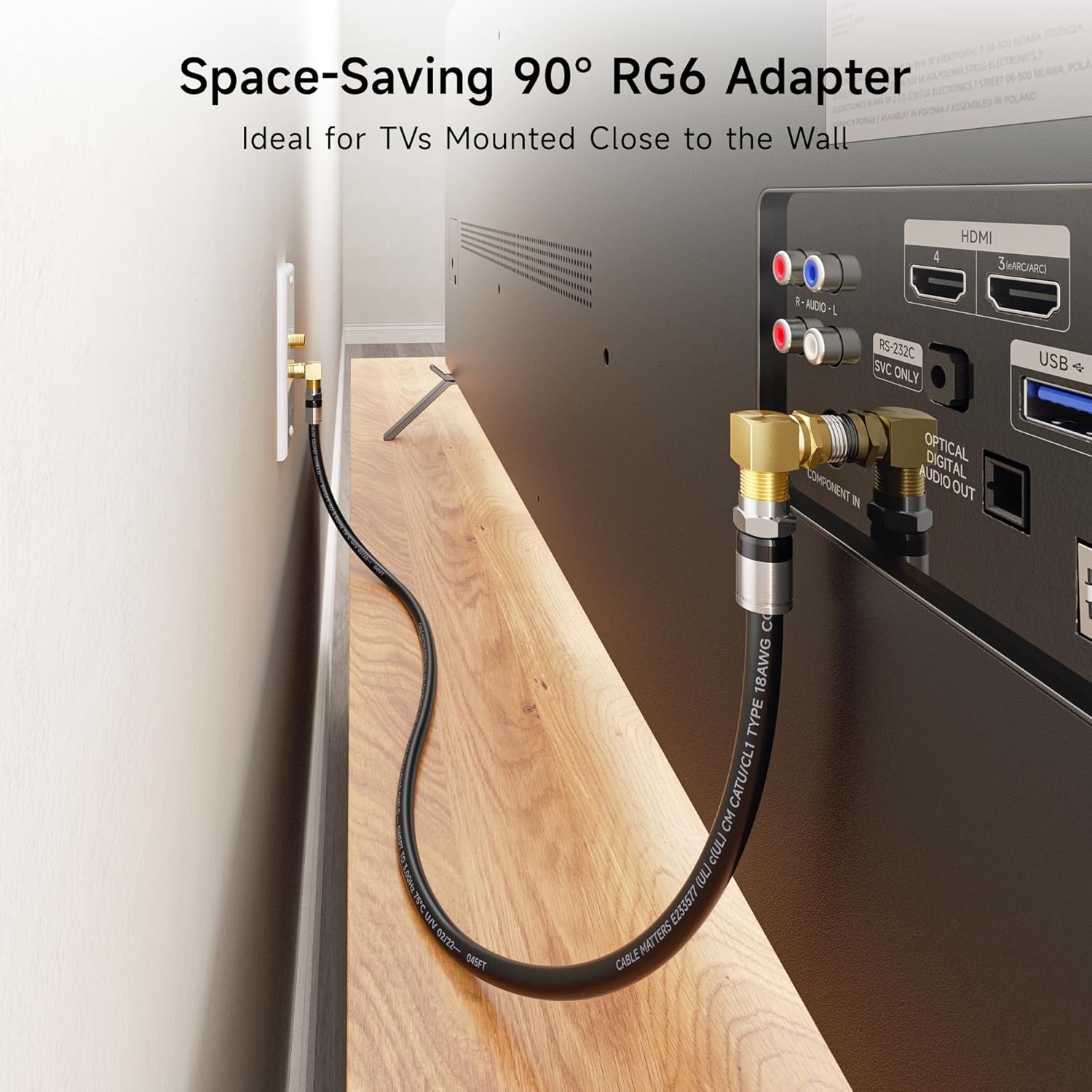 3-Pack Gold-Plated F-Type Right Angle RG6 Coaxial Adapter 90 Degree Coaxial Connector, Male to Female Coax Cable Connector