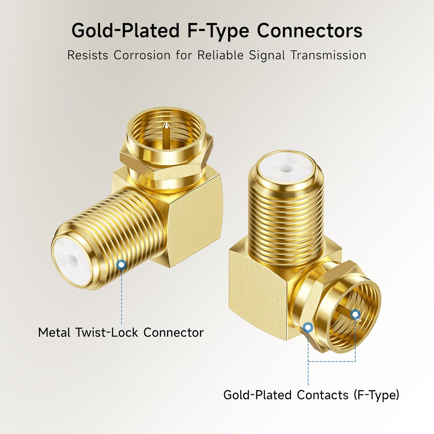 3-Pack Gold-Plated F-Type Right Angle RG6 Coaxial Adapter 90 Degree Coaxial Connector, Male to Female Coax Cable Connector