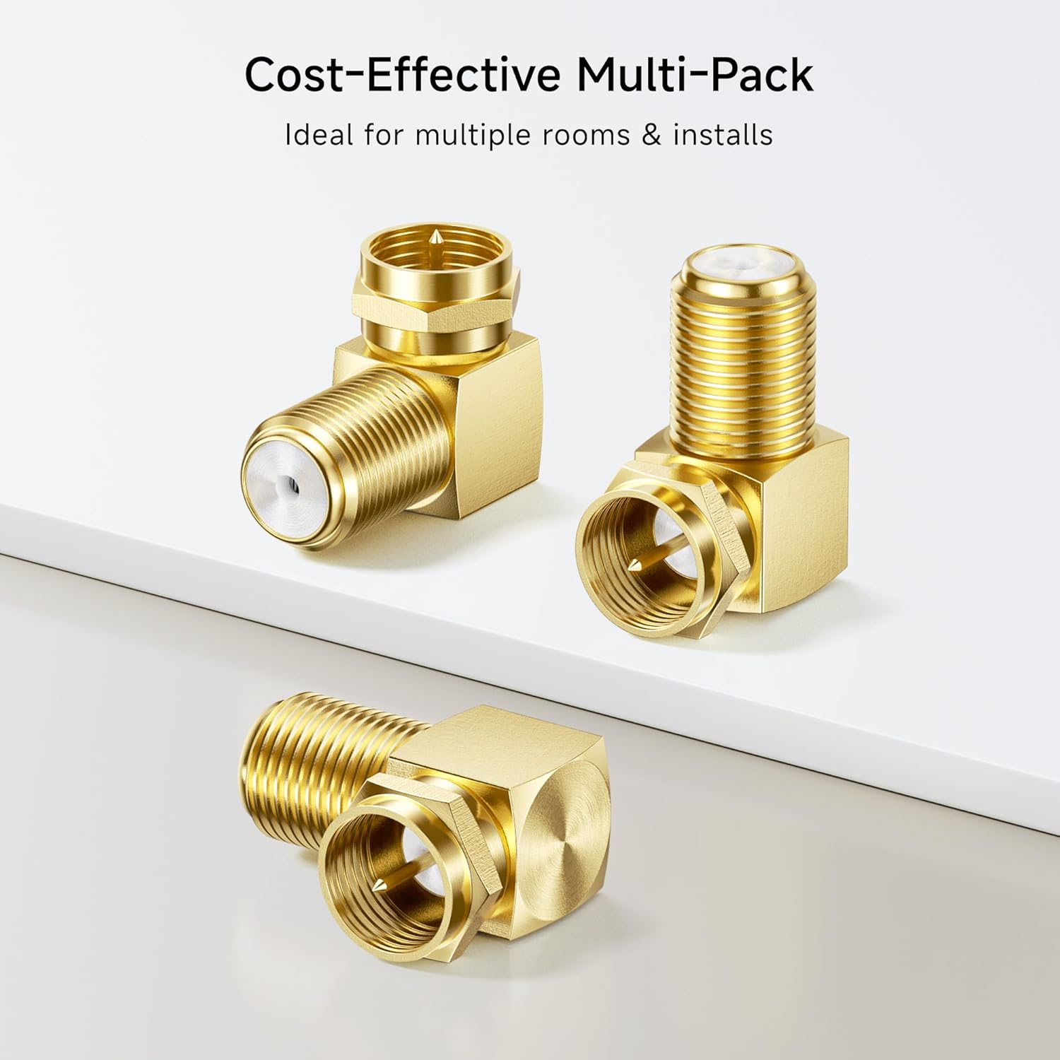 3-Pack Gold-Plated F-Type Right Angle RG6 Coaxial Adapter 90 Degree Coaxial Connector, Male to Female Coax Cable Connector