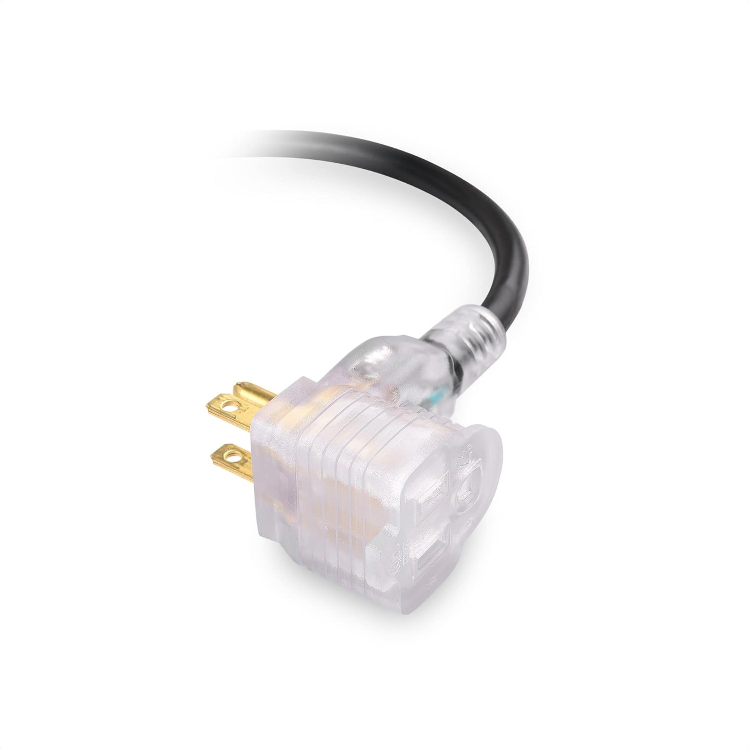 2-Pack 2 Outlet Short Extension Cord - 1ft, 13A/1625W, Pigtail Extension Cord with LED-lit Socket, Outlet Saver, Short Power Splitter Cable , Black