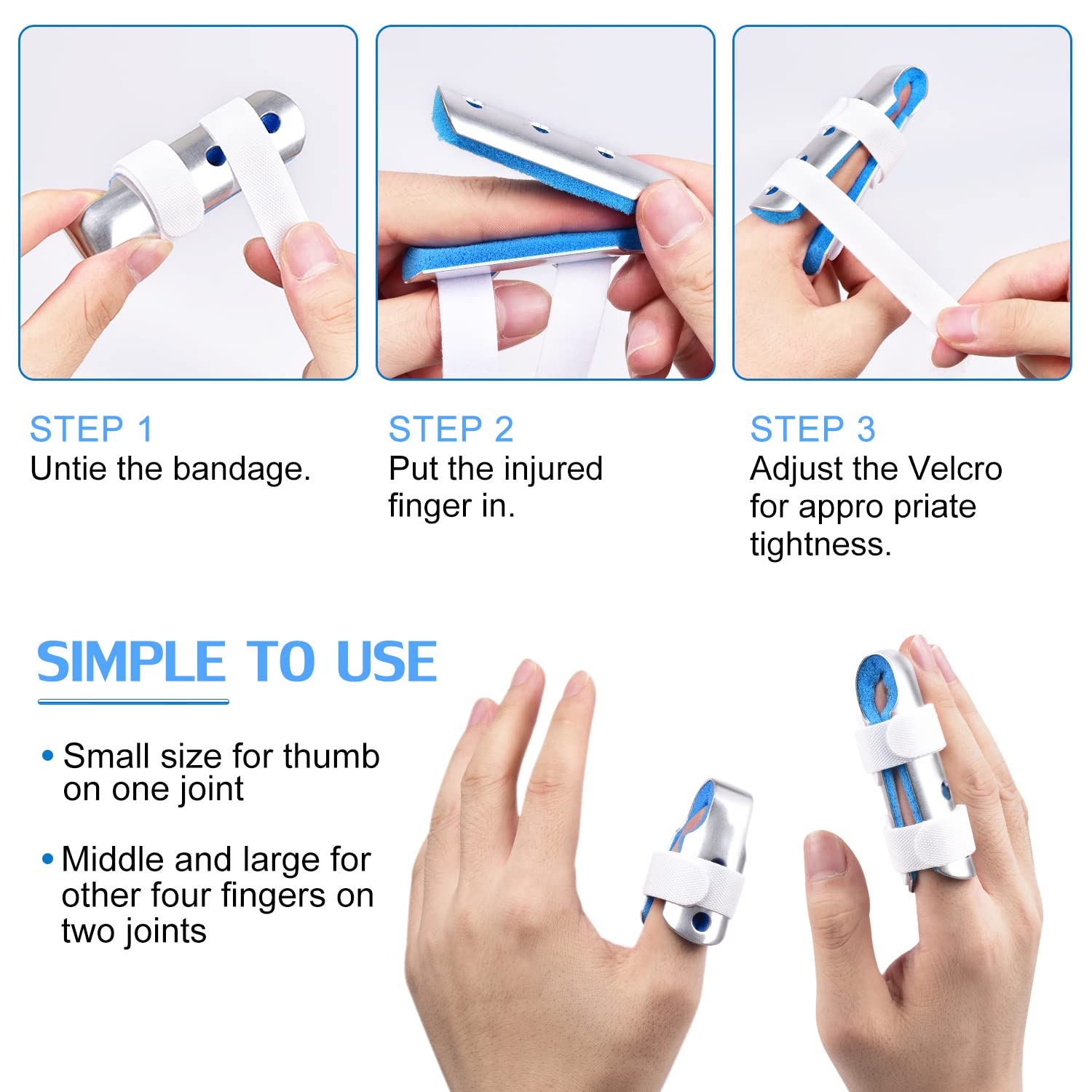 Finger Splint, 3PCS Finger Support Brace Stabilizer for Straightening Arthritis Knuckle Immobilization, Blue