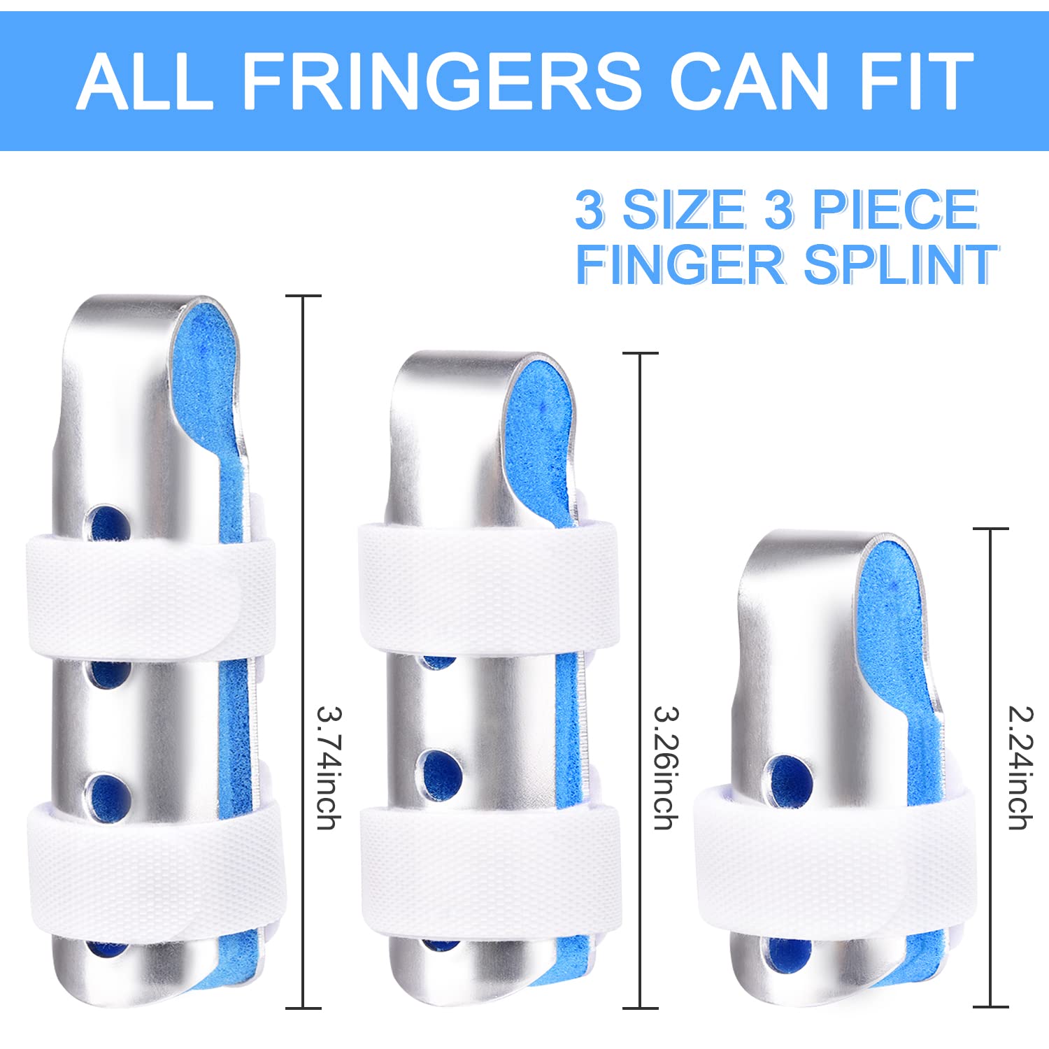 Finger Splint, 3PCS Finger Support Brace Stabilizer for Straightening Arthritis Knuckle Immobilization, Blue