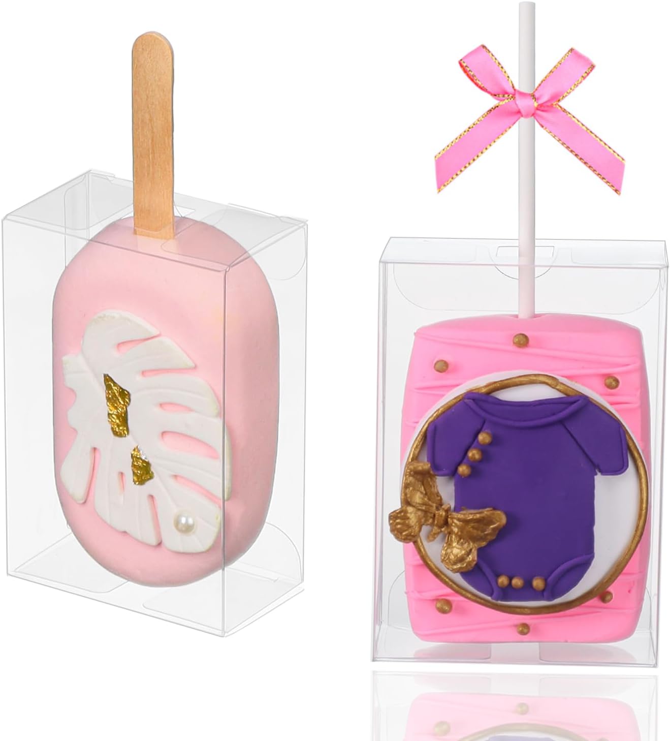 40Pcs 3.5"x 2.4"x 1.38" Clear Treat Boxes with Hole for Rice Krispie Treats, Cakesickles, Macarons, Candy - Party Favors, Birthday