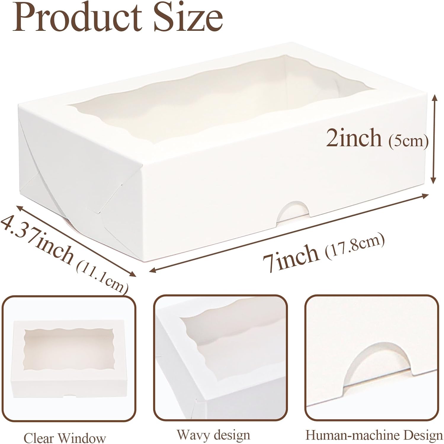 20pcs 7x4.3x2 Inch White Bakery Treat Boxes with Window - Christmas Valentine's Cookie, Chocolate Truffle, Strawberries & Cakesickle Gift Boxes