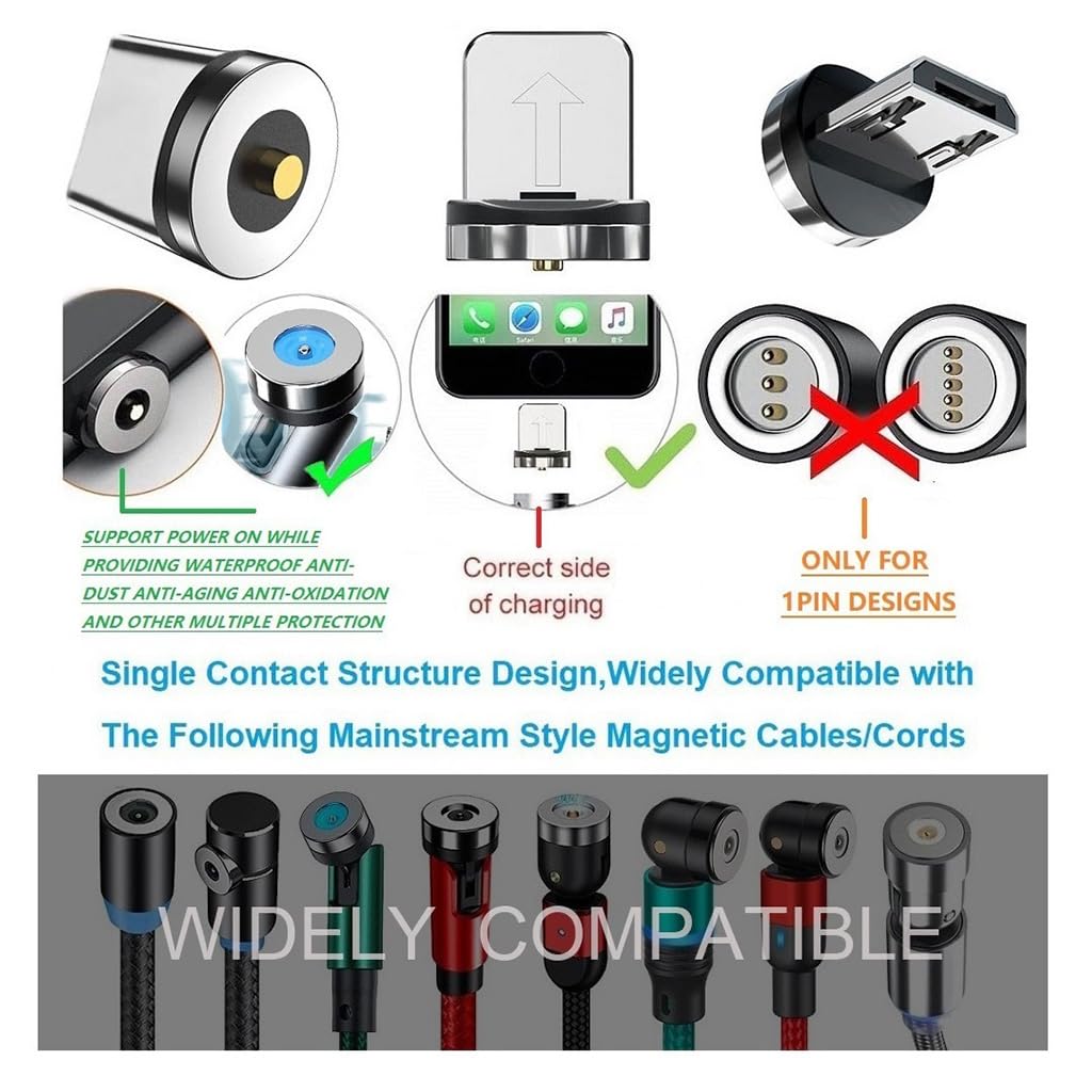 2in1 10pcs Magnetic Charging Tips, 360 Rotate Tips for USB-C/Micro Ports, Water-dustproof, No Cord, Non-Data